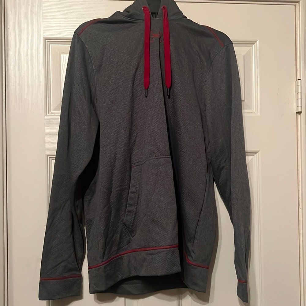 Grey/red hooded Under Armour sweatshirt